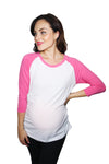 Maternity Raglan Shirt Comfortable 3/4 Long Sleeve Ruched Pregnancy Baseball Top