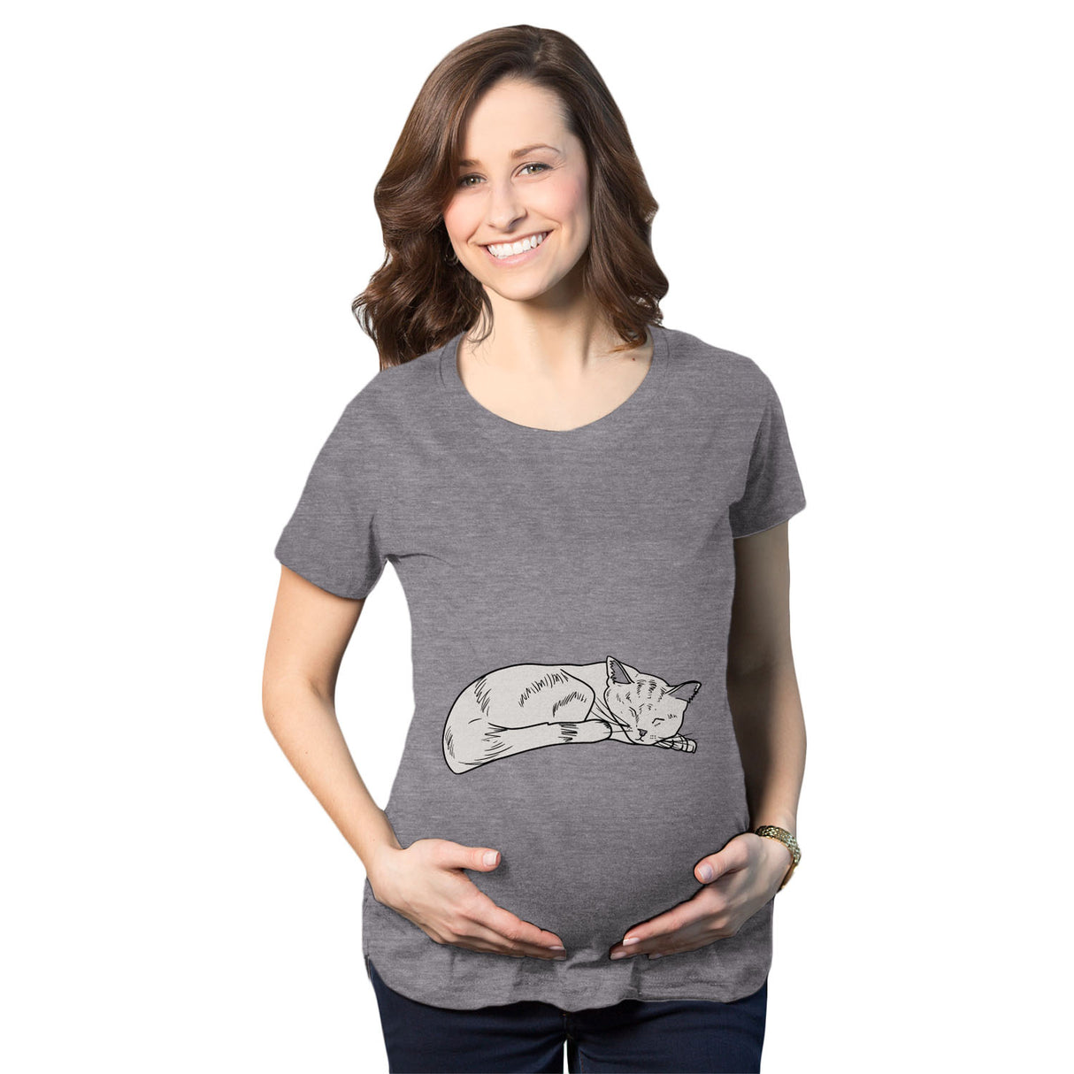 Maternity Cat On Baby Bump Tshirt Funny Adorable Kitty Pregnancy Tee