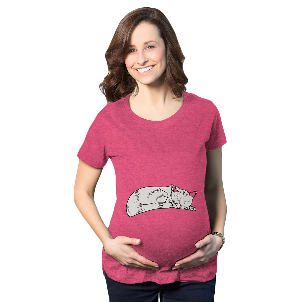 Maternity Cat On Baby Bump Tshirt Funny Adorable Kitty Pregnancy Tee