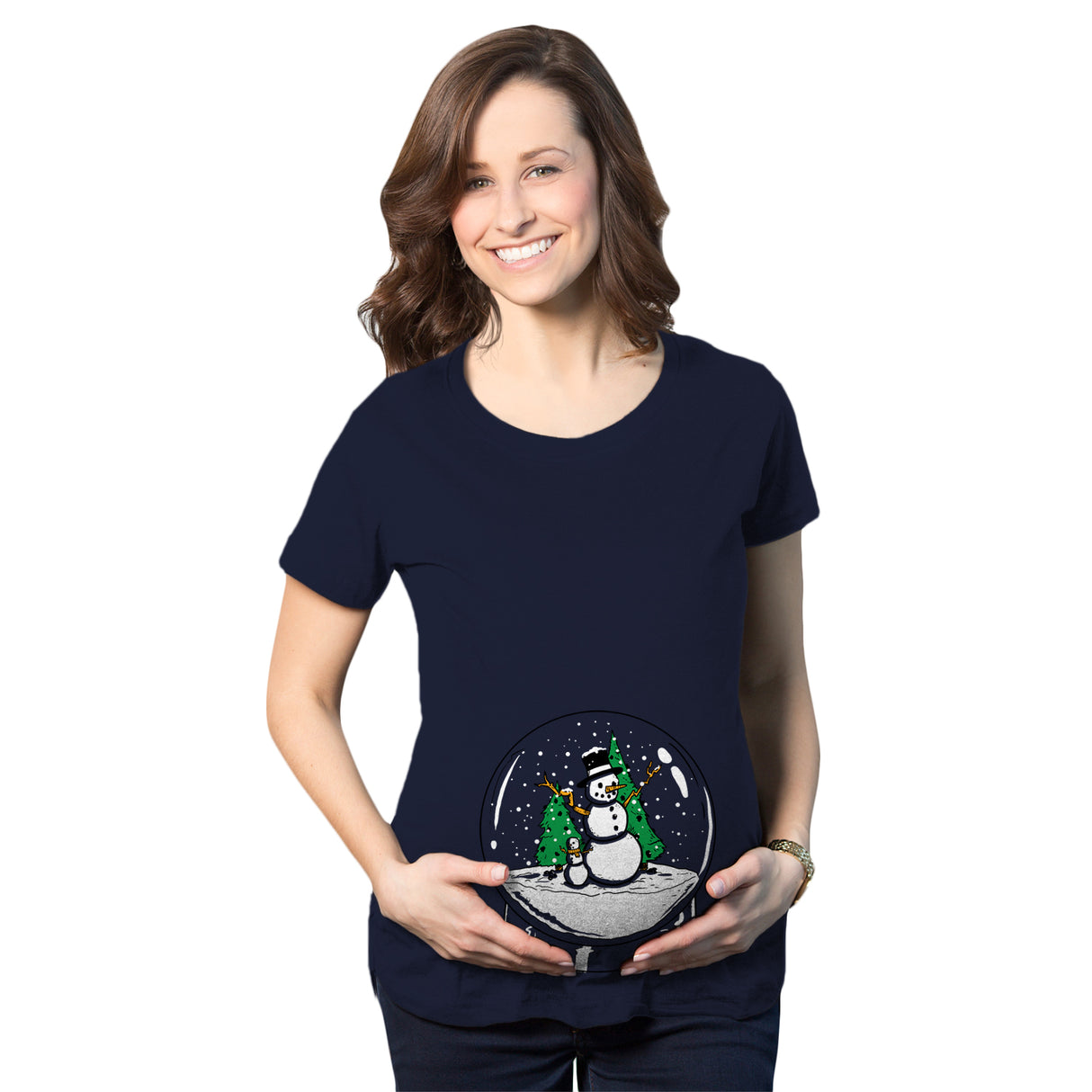 Maternity Snow Globe  T Shirt Funny Cute Christmas Reveal Pregnancy Announcement