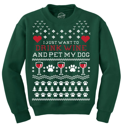 I Just Want To Drink Wine And Pet My Dog Ugly Christmas Sweater Funny Shirt