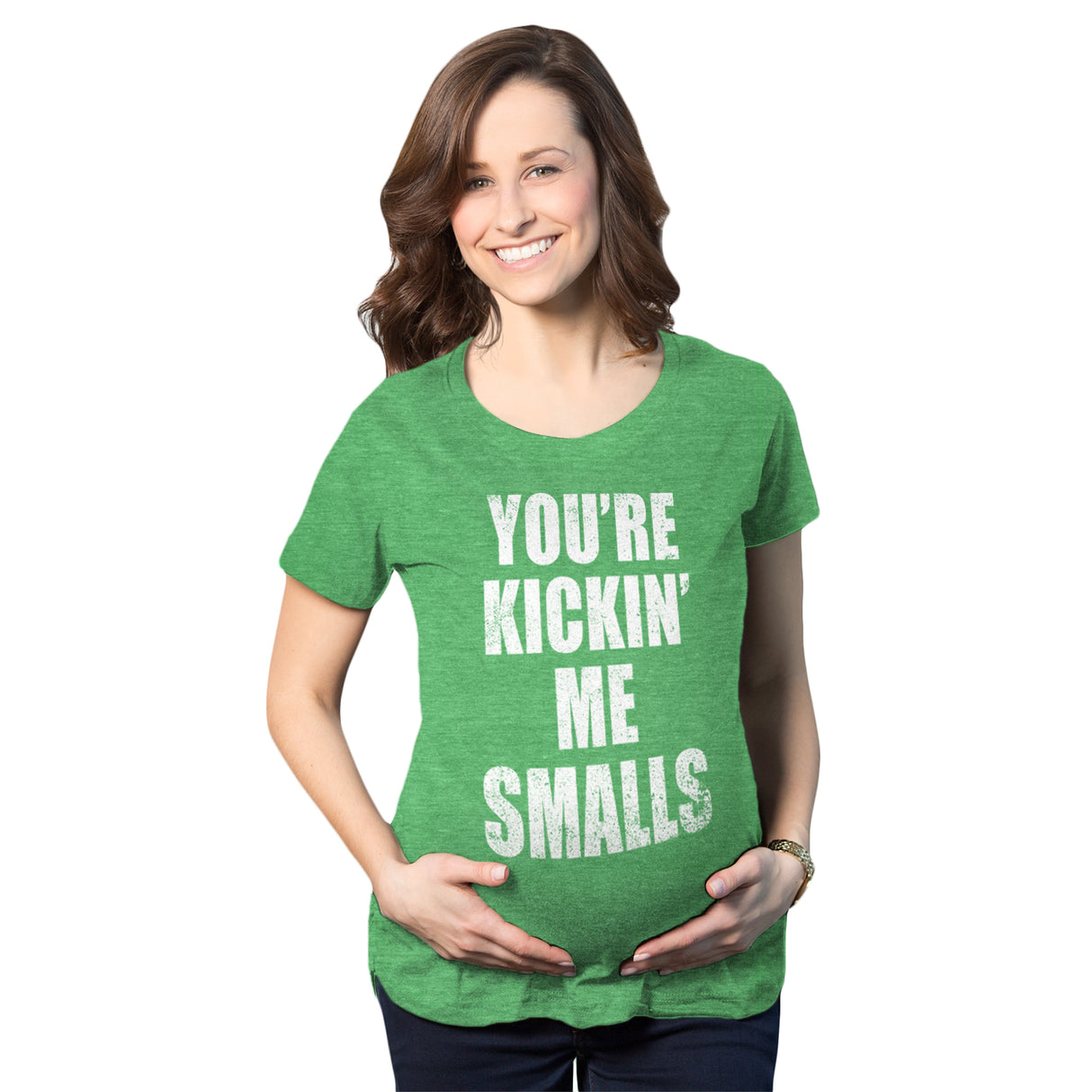 Maternity Kicking Me Smalls Funny T shirt Pregnancy Announcement Novelty Tee