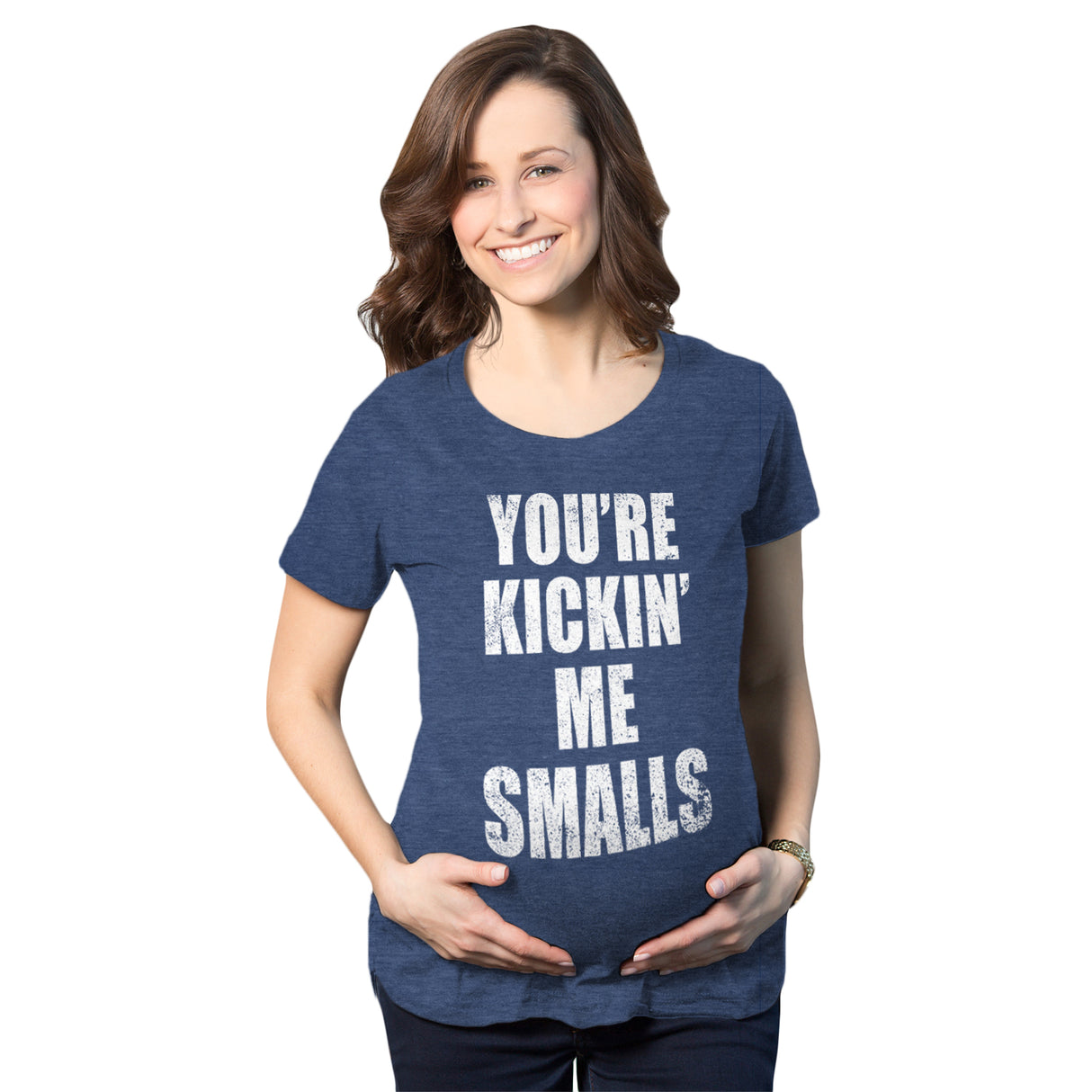 Maternity Kicking Me Smalls Funny T shirt Pregnancy Announcement Novelty Tee