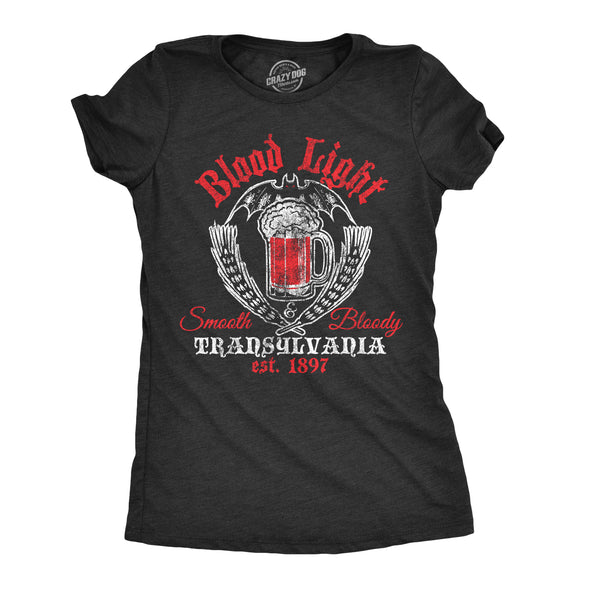 Womens Blood Light Tshirt Funny Beer Parody Vampire Halloween Tee For Ladies