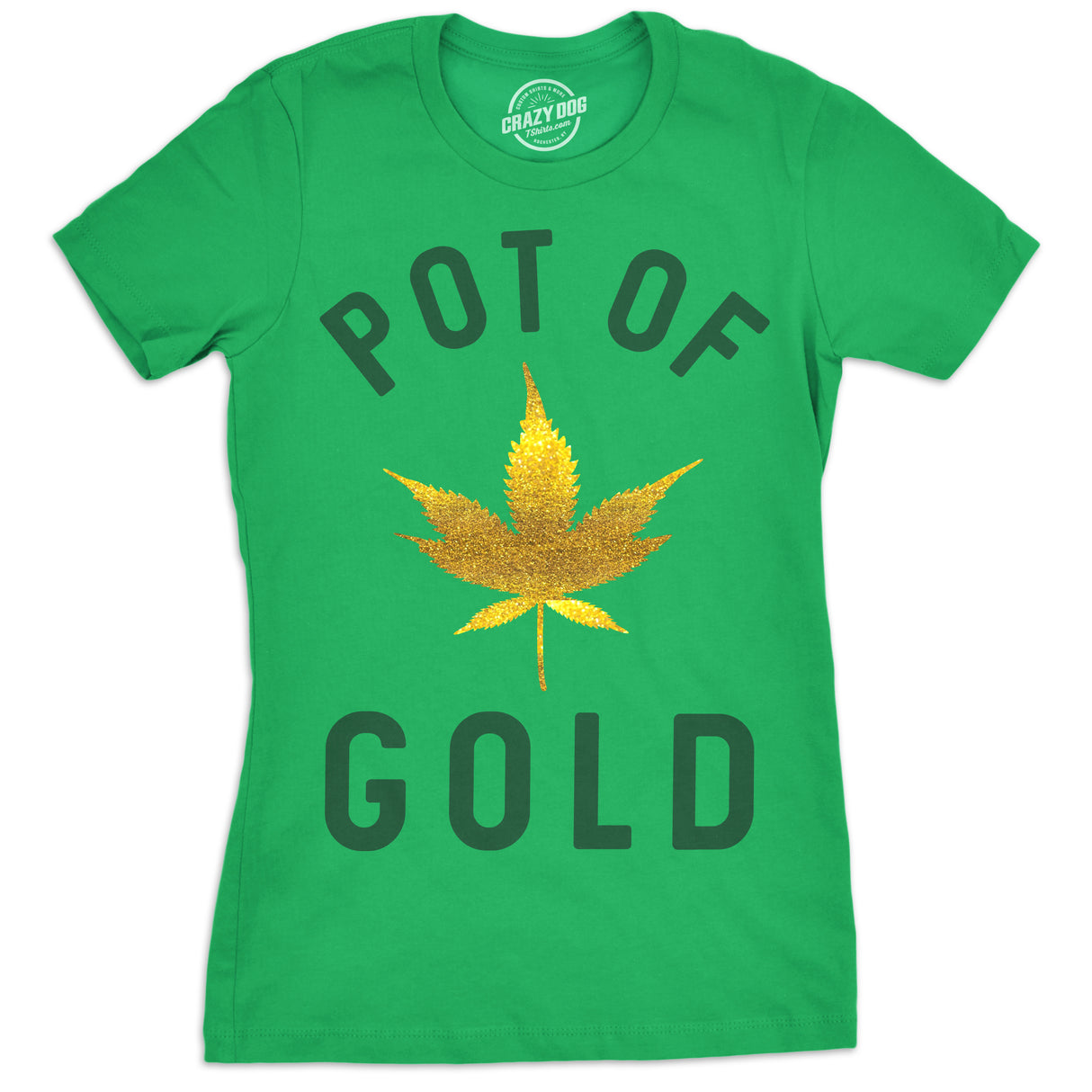 Womens Pot Of Gold Tshirt Glitter Marijuana Leaf St Patricks Day Tee For Ladies