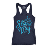 Womens Tank Seas The Day Tanktop Cute Mermaid Summer Tee For Ladies Glitter Print