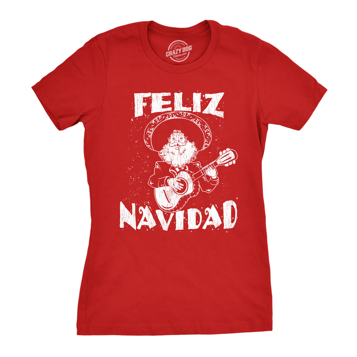 Womens Feliz Navidad Tshirt Funny Guitar Mexican Santa Claus Christmas Tee