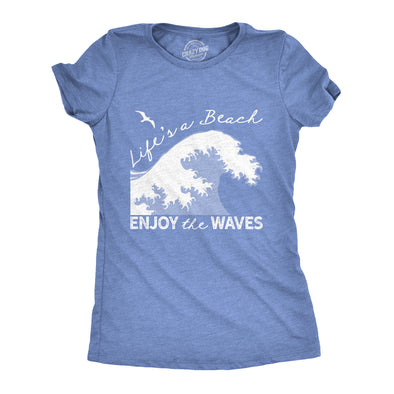 Womens Lifes A Beach Enjoy The Waves Tshirt Cute Vacation Tee