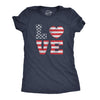 Womens Love American Flag Tshirt Cute Patriotic Red White and Blue Tee