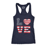 Womens Tank Love American Flag Tanktop Cute Patriotic Red White and Blue Shirt