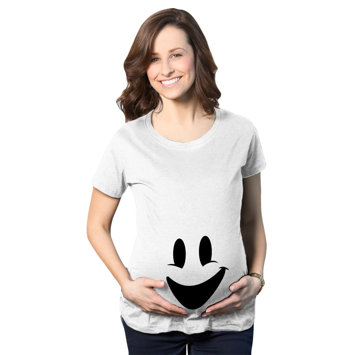 Maternity Smiling Ghost Belly Tshirt Funny Halloween Pregnancy Tee