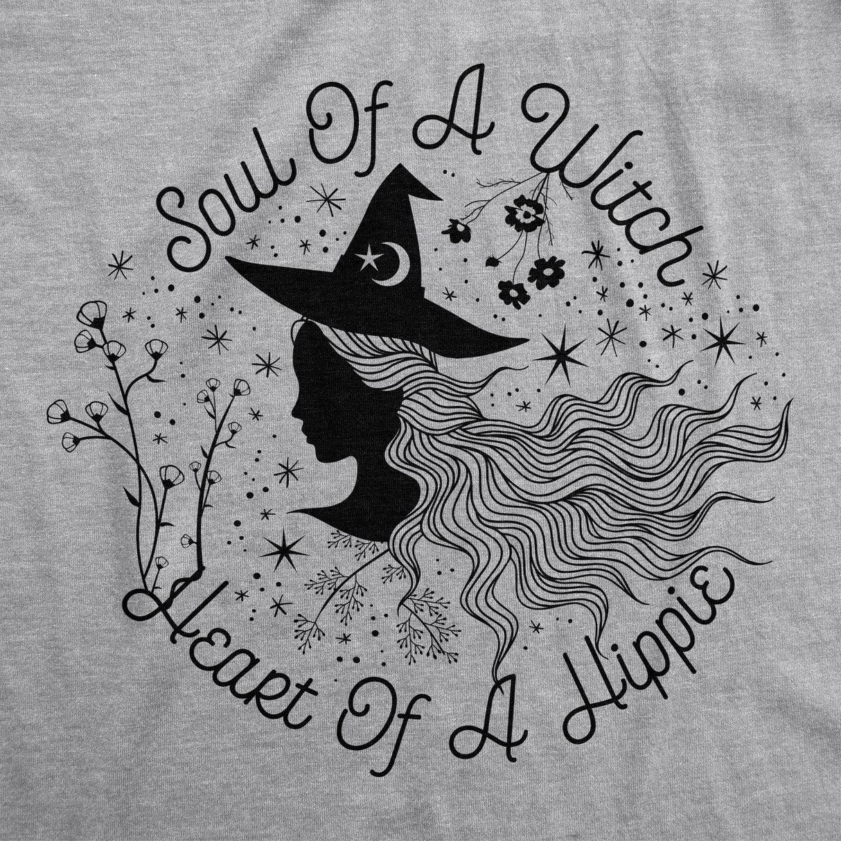 Womens Soul Of A Witch Heart Of A Hippie Tshirt Funny Halloween Tee