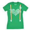 Womens Clover Heart Suspenders T Shirt Funny Saint Patricks Day Patty Cute Tee