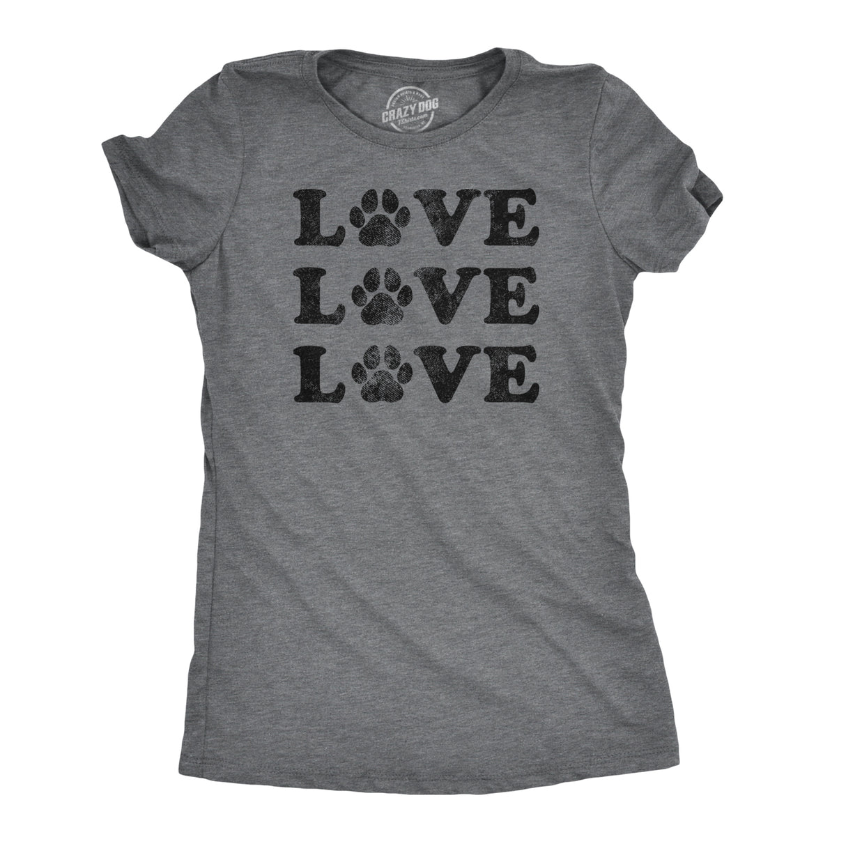 Womens Love Love Love Paws Tshirt Cute Dog Animal Companion Tee