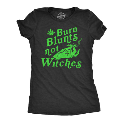 Womens Burn Blunts Not Witches Tshirt Funny Halloween 420 Marijuana Graphic Novelty Tee