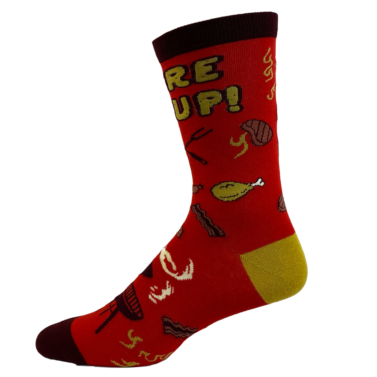 Men's Fire It Up Socks Funny Backyard Bar-B-Que Grilling Meat Graphic Novelty Footwear