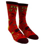 Men's Fire It Up Socks Funny Backyard Bar-B-Que Grilling Meat Graphic Novelty Footwear