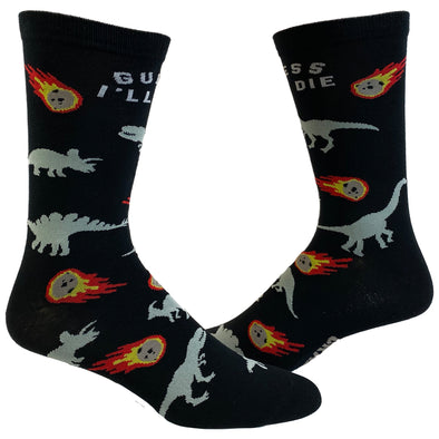Men's Guess I'll Die Socks Funny Dinosaur Extinction Meteor Graphic Novelty Footwear