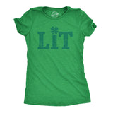 Womens Lit Shamrock T Shirt Funny Day Drinking Saint Patricks Day St Patty Tee