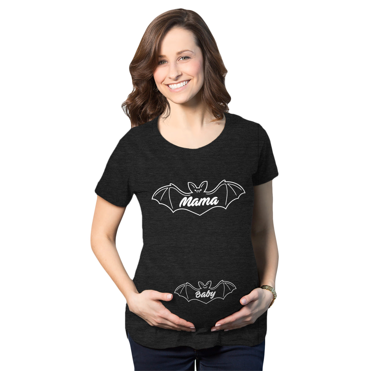Maternity Mama Bat Baby Bat Pregancy Tee Funny Halloween Baby Announcement Graphic Tee