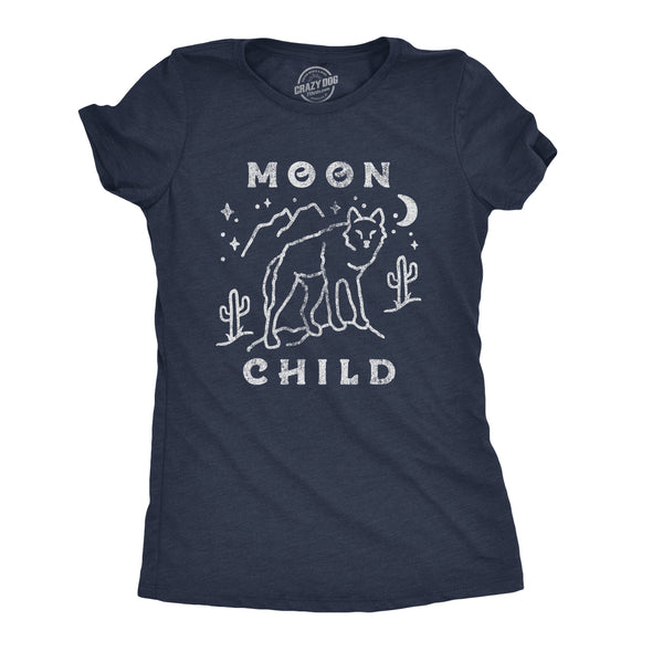 Womens Moon Child Tshirt Funny Desert Wolf Coyote Novelty Graphic Tee