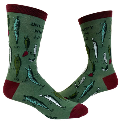 Men's Only Happy When I'm Fishing Socks Funny Fathers Day Fishmerman Lures Graphic Footwear