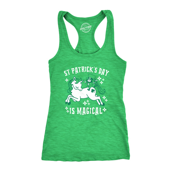 Womens Tanktop Saint Patricks Day Is Magical Shirt St Funny Leprechaun Unicorn