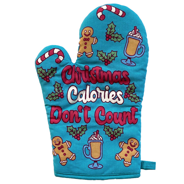Christmas Calories Don't Count Oven Mitt Funny Holiday Baking Gingerbread Kitchen Glove