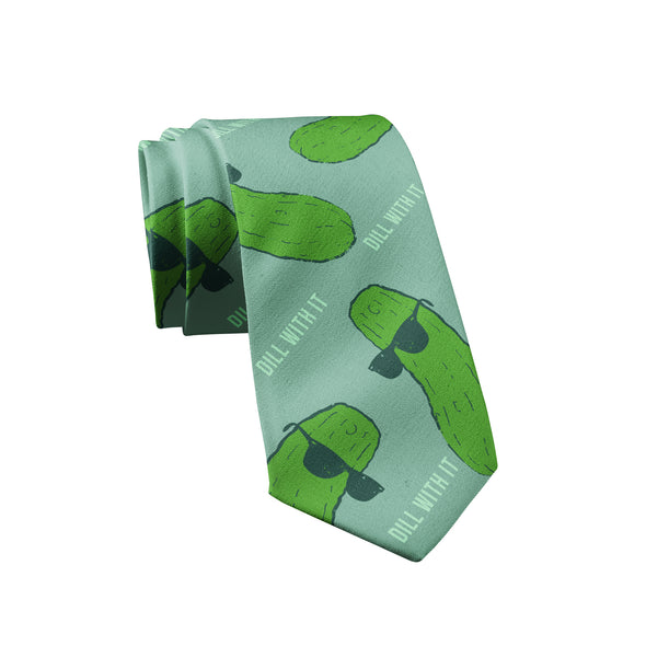 Dill With It Necktie Funny Cool Pickle Deal With It Sarcastic Saying Novelty Tie