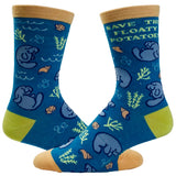 Women's Save The Floaty Potatoes Socks Funny Manatee Ocean Novelty Graphic Footwear