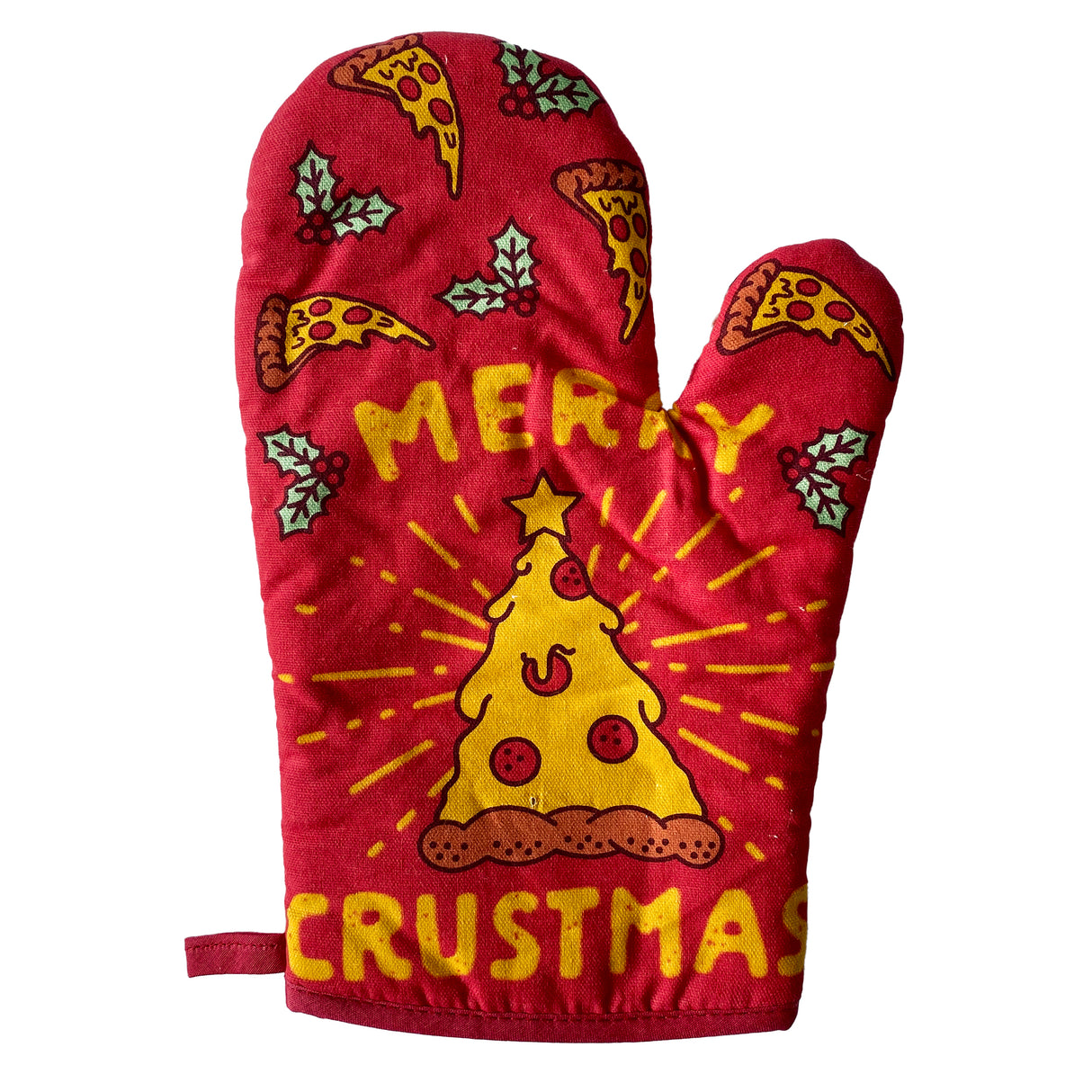 Merry Crustmas Oven Mitt Funny Christmas Pizza Graphic Kitchen Glove