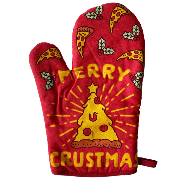 Merry Crustmas Oven Mitt Funny Christmas Pizza Graphic Kitchen Glove