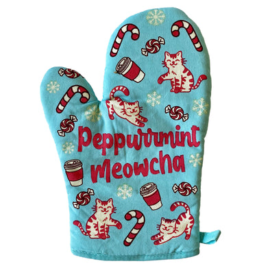 Peppurrmint Meowcha Oven Mitt Funny Christmas Cat Coffee Lover Kitchen Glove