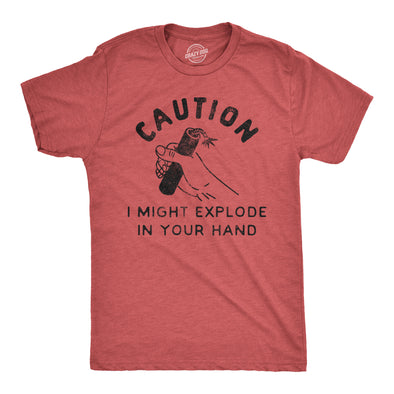 Mens Caution I Might Explode In Your Hand Tshirt Funny 4th Of July Firework Graphic Novelty Tee