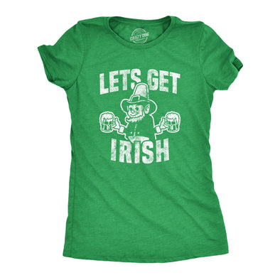 Womens Lets Get Irish T shirt Funny St Patricks Day Leprechaun Green Novelty Tee