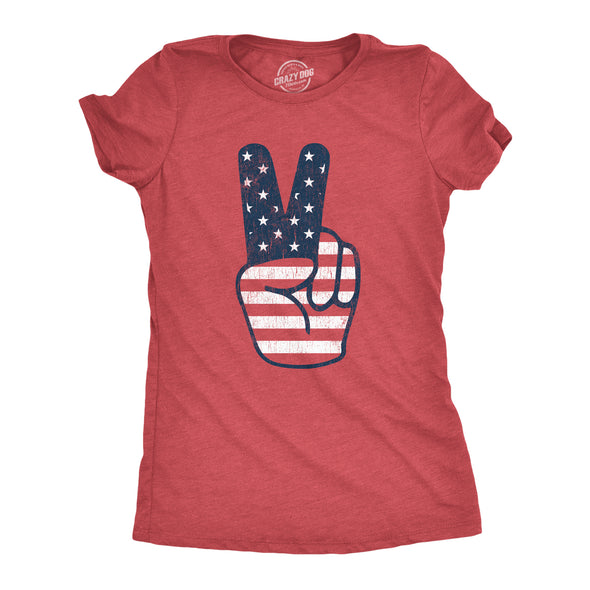 Womens Peace Sign American Flag Tshirt 4th Of July USA Patriotic Party Graphic Tee
