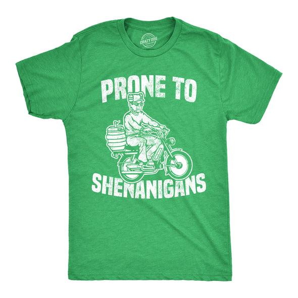 Mens Prone To Shenanigans T shirt Funny St Patricks Day Green Irish Parade Tee
