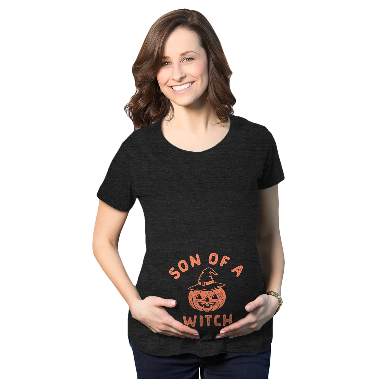 Maternity Son Of A Witch Tshirt Funny Halloween Jack-o-lantern Pregnancy Tee