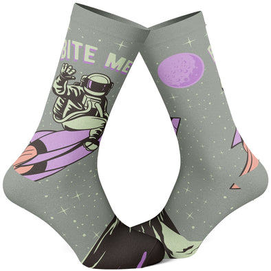 Men's Bite Me Socks Funny Astronaut Rocket Graphic Novelty Footwear