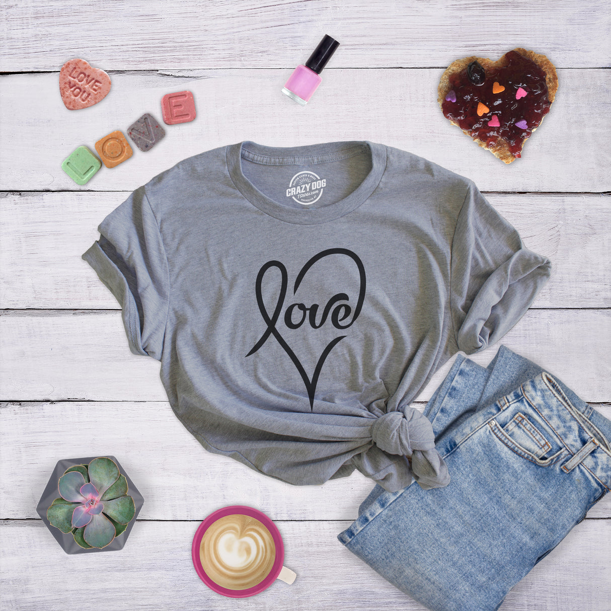 Womens Love Script Heart Tshirt Cute Flirty Date Tee