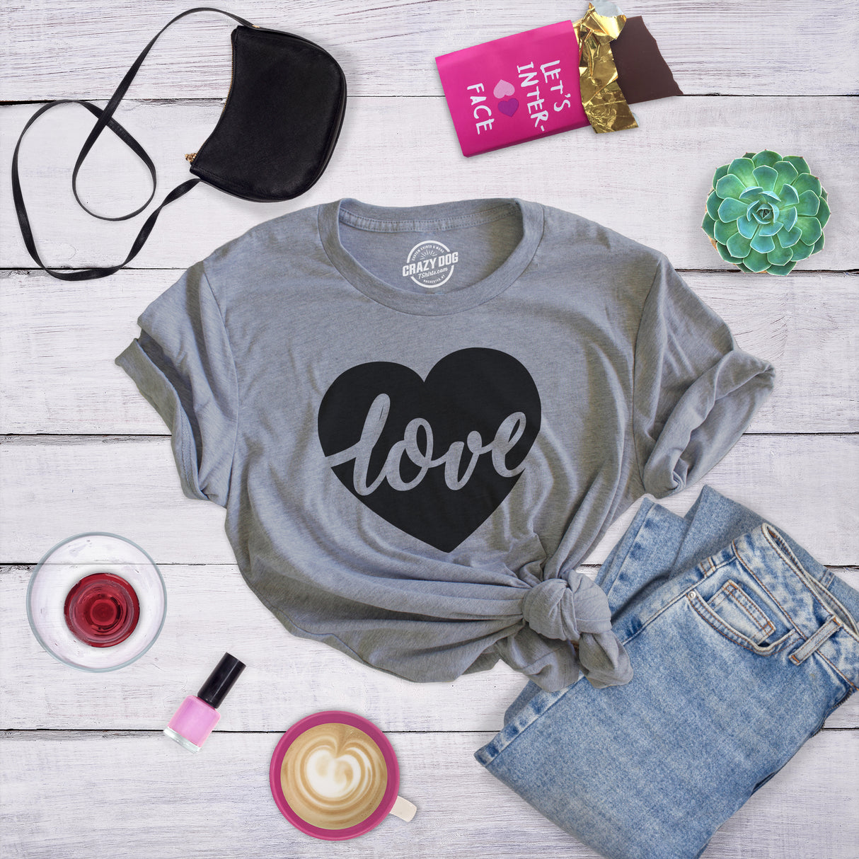 Womens Love Love Love Tshirt Cute Hearts Valentines Day Graphic Novelty Tee For Ladies