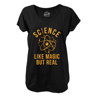 Womens Science Like Magic But Real V-Neck Funny Nerdy Teacher Novelty Shirt For Ladies