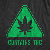 Mens Contains THC T Shirt Funny 420 Weed Leaf Warning Label Tee For Guys