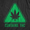 Womens Contains THC T Shirt Funny 420 Weed Leaf Warning Label Tee For Ladies