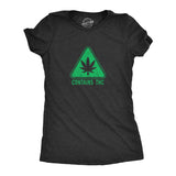 Womens Contains THC T Shirt Funny 420 Weed Leaf Warning Label Tee For Ladies