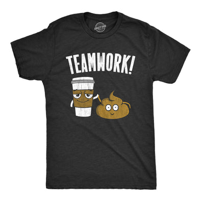 Mens Teamwork T Shirt Funny Sarcastic Poop And Coffee Partners Joke Novelty Tee For Guys