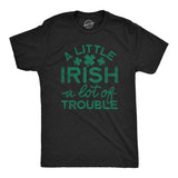 Mens A Little Irish A Lot Of Trouble Tshirt Funny Saint Patrick's Day Parade Graphic Novelty Tee For Guys
