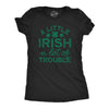Womens A Little Irish A Lot Of Trouble Tshirt Funny Saint Patrick's Day Parade Graphic Novelty Tee For Ladies