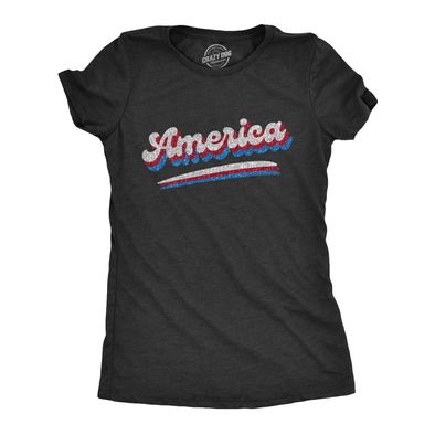 Womens America Retro Glitter T Shirt Cool Patriotic Fourth Of July Party Tee For Ladies