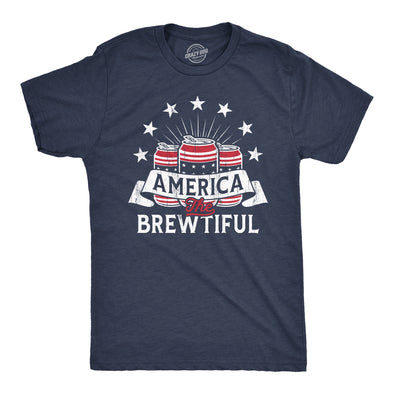 Mens America The Brewtiful T Shirt Funny Patriotic Drinking Beer Can Tee For Guys